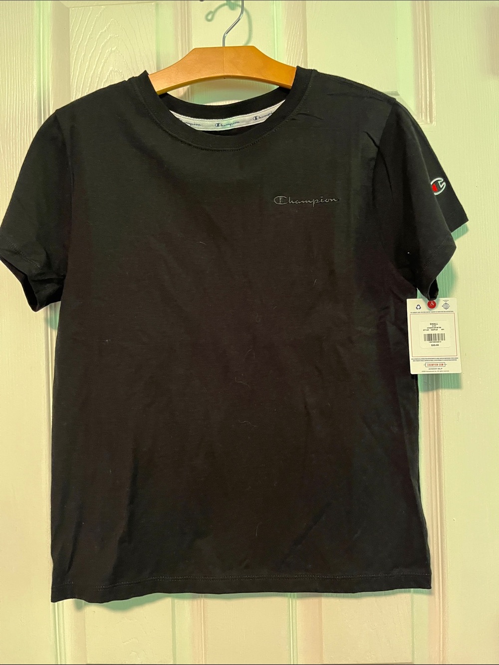 Champion 100% Cotton Black Short Sleeve Crew T-Shirt with Script Chest Logo